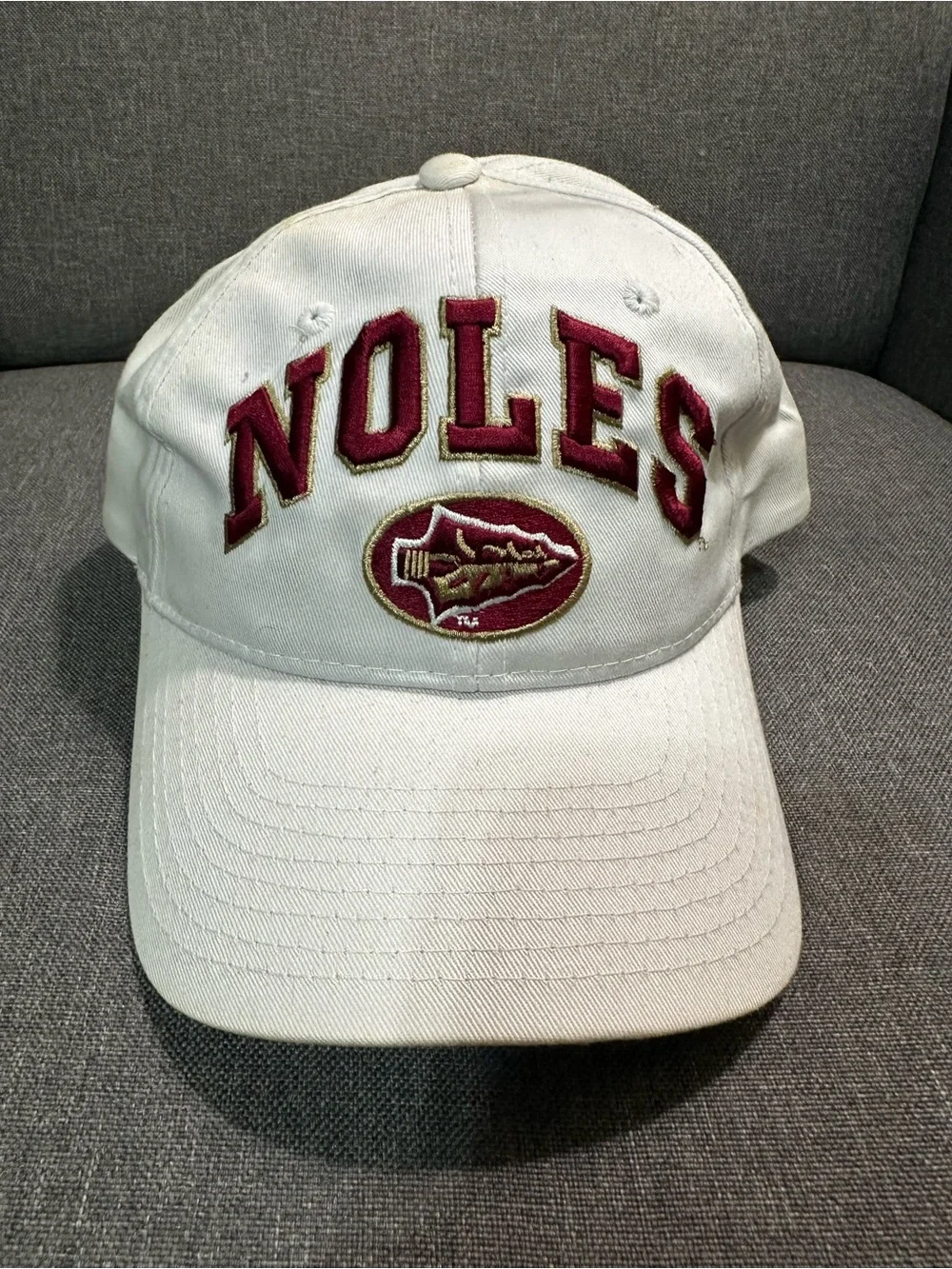 Zephyr White 'Noles' Embroidered Baseball Cap with Garnet Logo